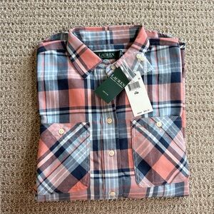 NWT Ralph Lauren Plaid Button-Down Women Shirt.  Size PM